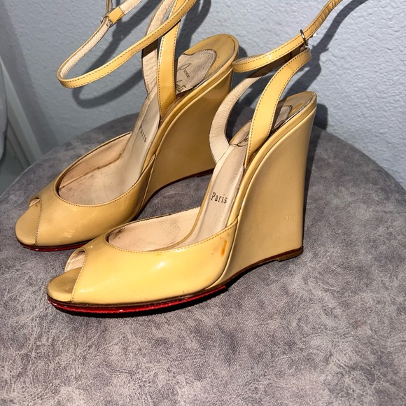 Christian Louboutin Tan Peep-Toe Wedge Sandals - Picture 3 of 6